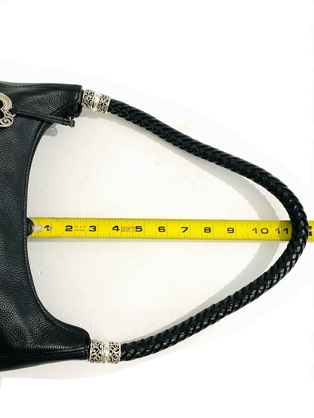 Brighton Barbados Black Leather Hobo Shoulder Bag Braided Strap Like New - Picture 12 of 16